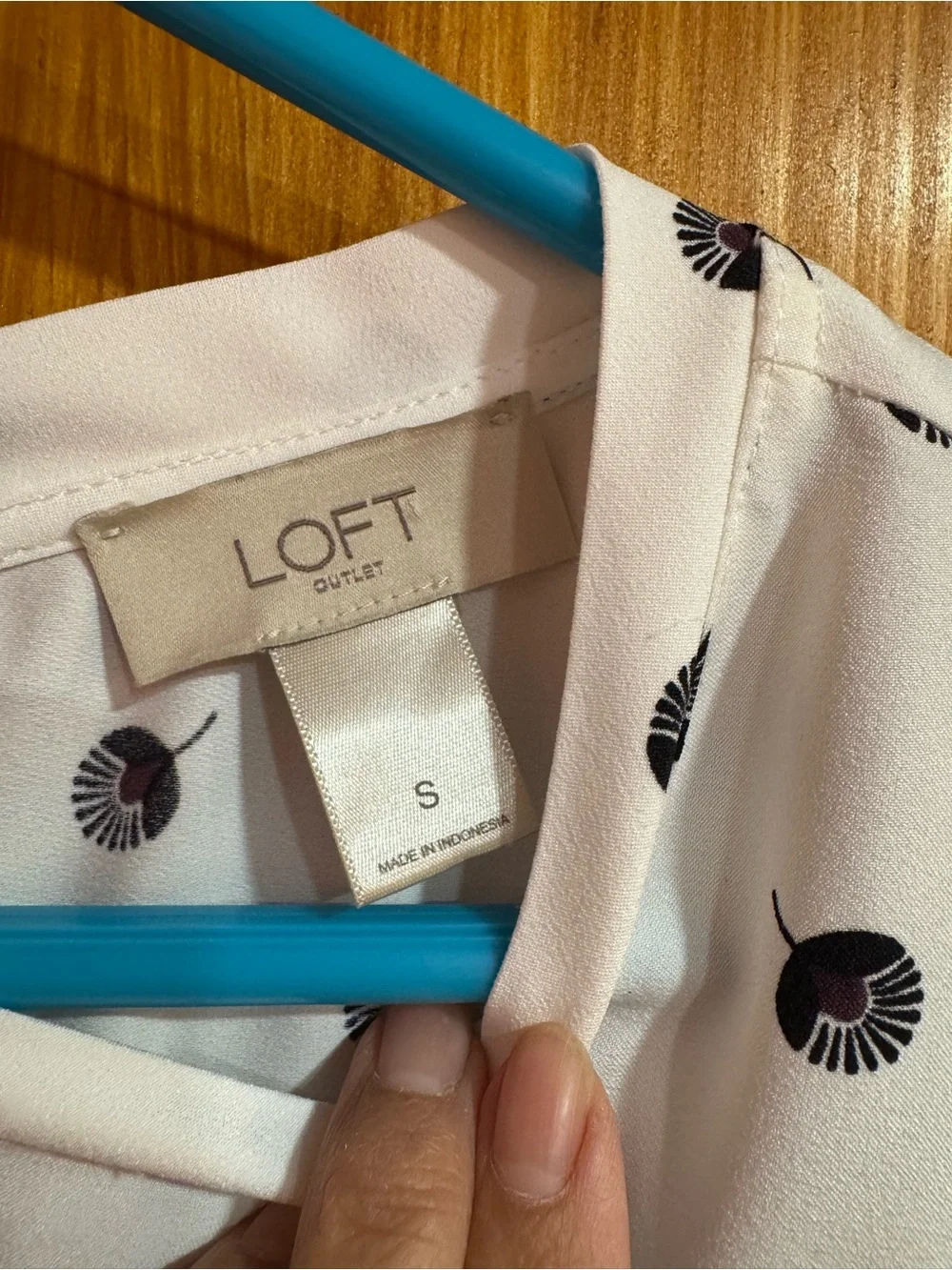 LOFT White Short-Sleeve Dot Print Blouse with Black Stripes